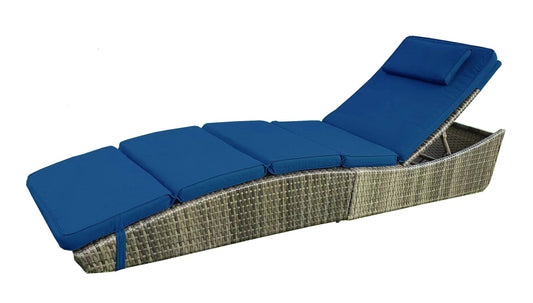 BTExpert Chaise Lounge Pool Cushioned Wicker Patio Rattan Reclining Sun Lounger, Navy Blue, Fully Assembled