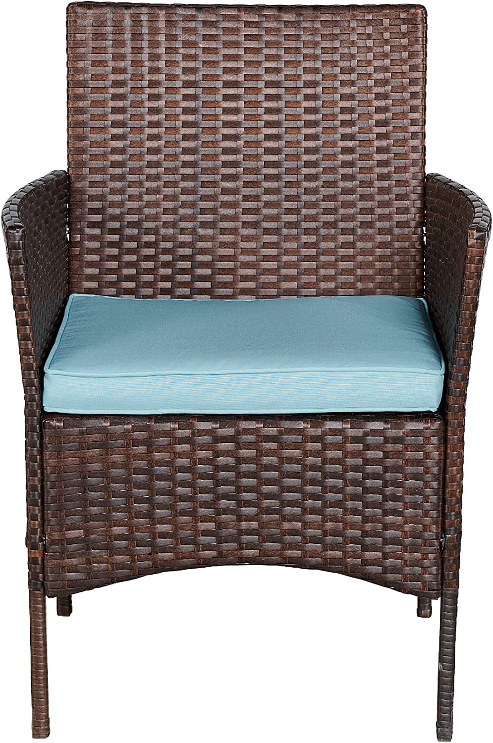 Outdoor 3-Piece Conversation Set (Aqua/Dark Brown) PE Rattan Patio Wicker Chairs with Tempered Glass Table