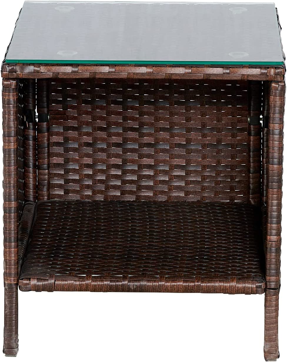 Outdoor 3-Piece Conversation Set (Aqua/Dark Brown) PE Rattan Patio Wicker Chairs with Tempered Glass Table