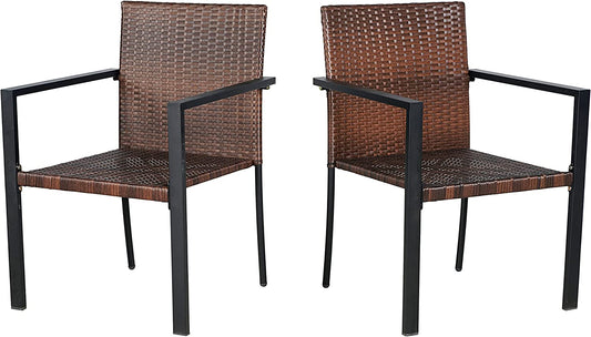 BTExpert Dark Brown Patio Outdoor Furniture Conversation Wicker Bistro Chairs - Set of 2