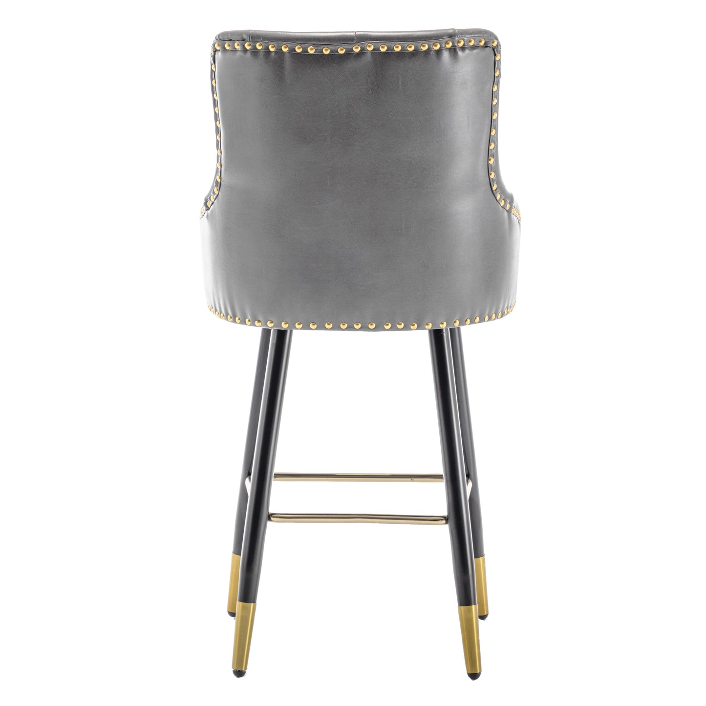 BTExpert 26" High Back Gray PU Leather Tufted Bar Chairs with Gold Nailhead Trim - Set of 2