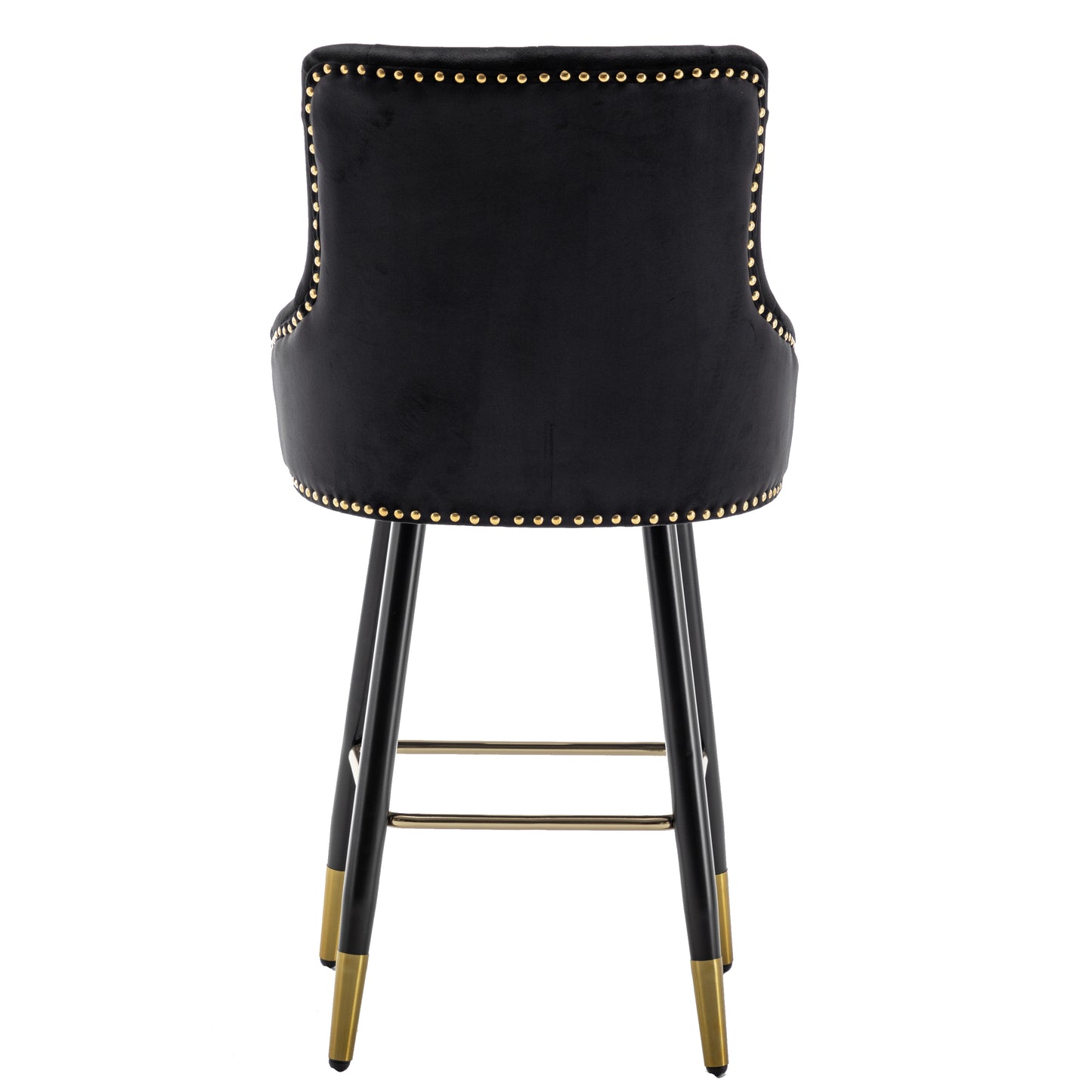 BTExpert 25" Black Velvet Tufted Bar Chairs, Gold Nailhead Trim - Set of 2