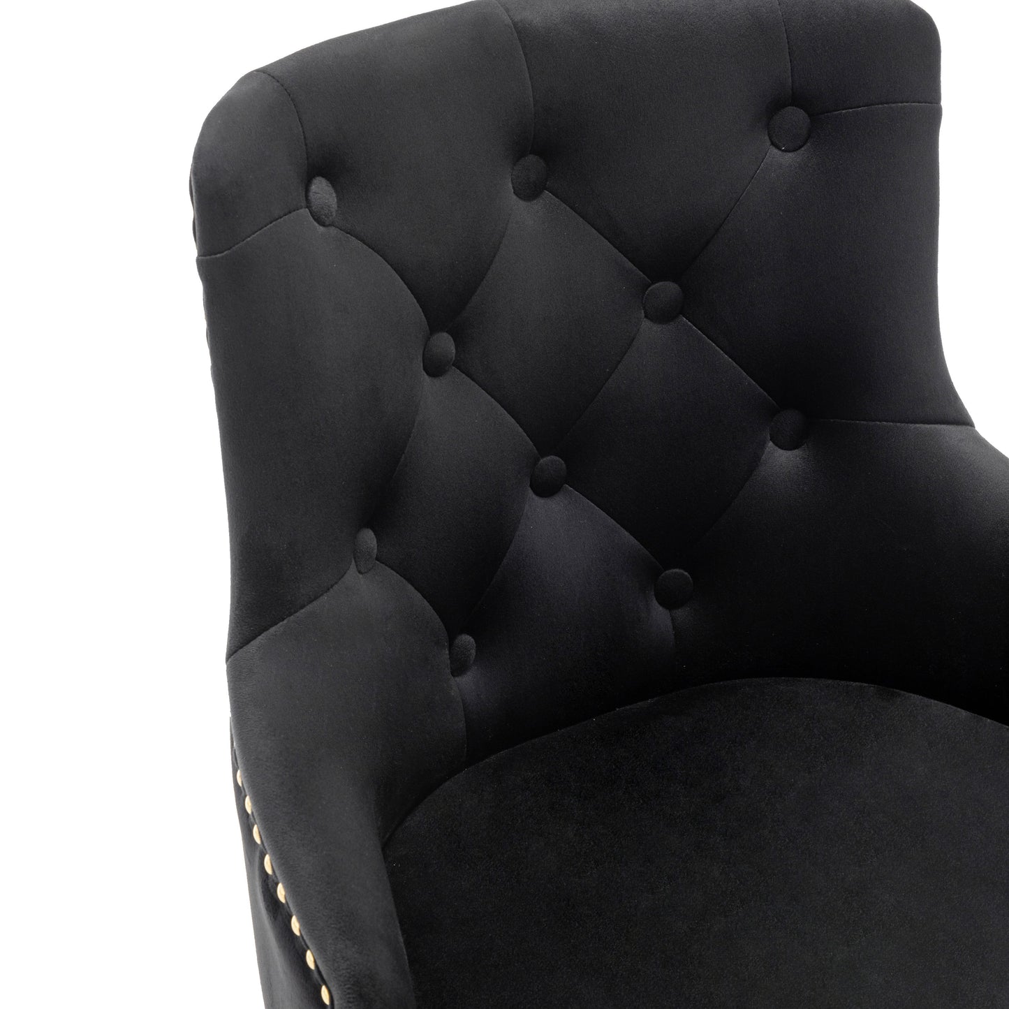 BTExpert 25" Black Velvet Tufted Bar Chairs, Gold Nailhead Trim - Set of 2