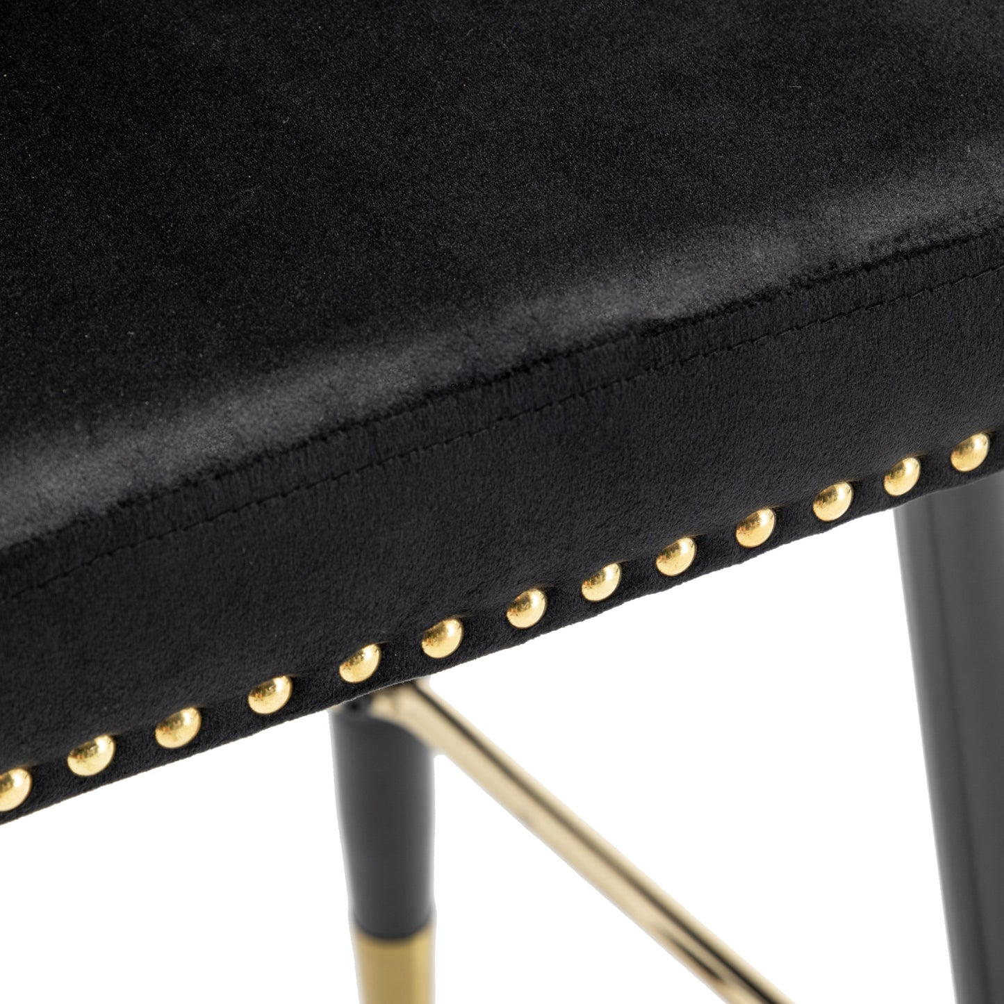 BTExpert 25" Black Velvet Tufted Bar Chairs, Gold Nailhead Trim - Set of 2
