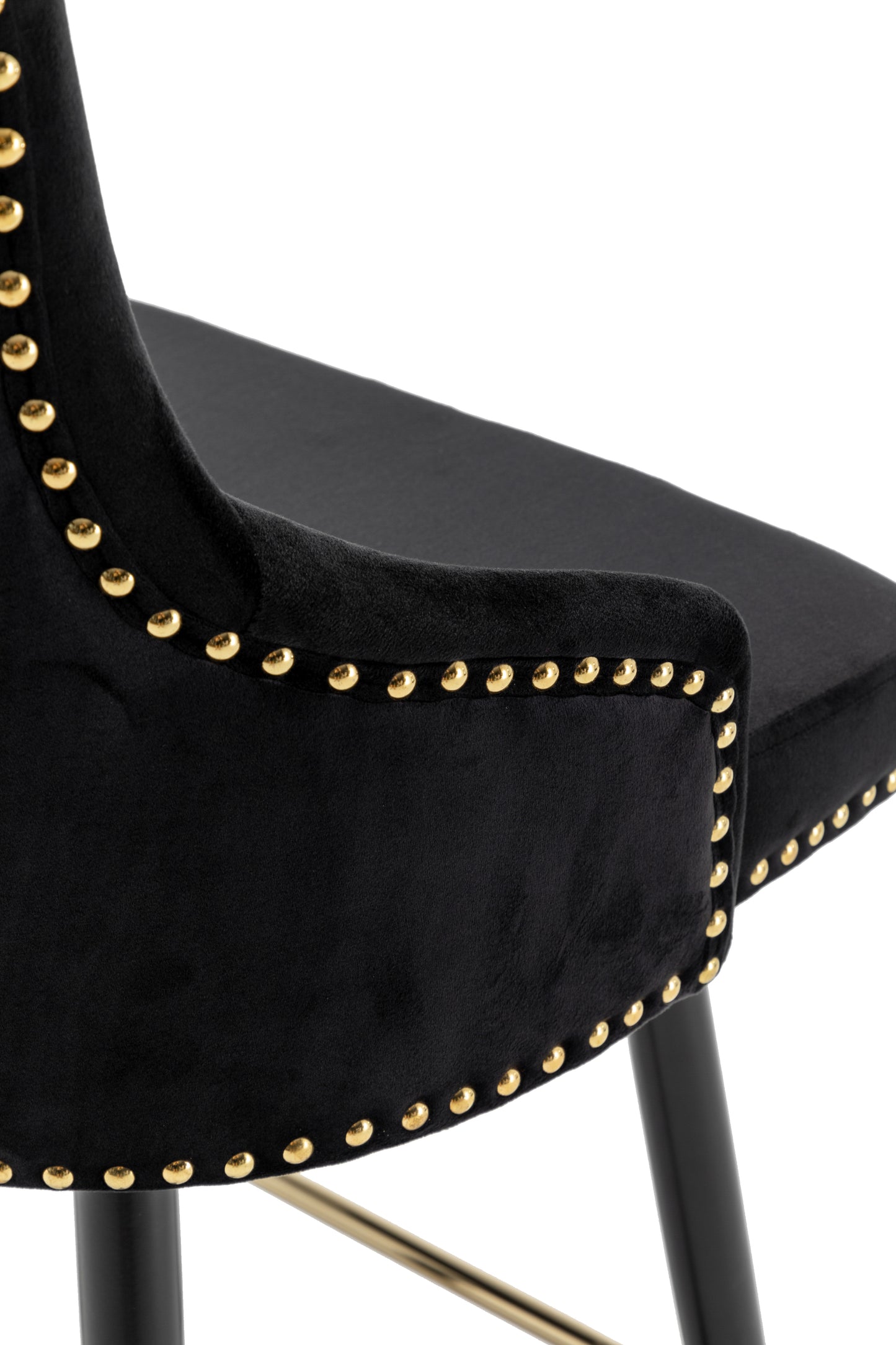 BTExpert 25" Black Velvet Tufted Bar Chairs, Gold Nailhead Trim - Set of 2