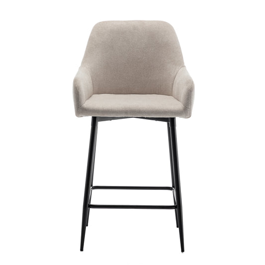 BTEXPERT 24" High Back Dining Bar Stools, Beige Linen Fabric Barstools - Set of 2