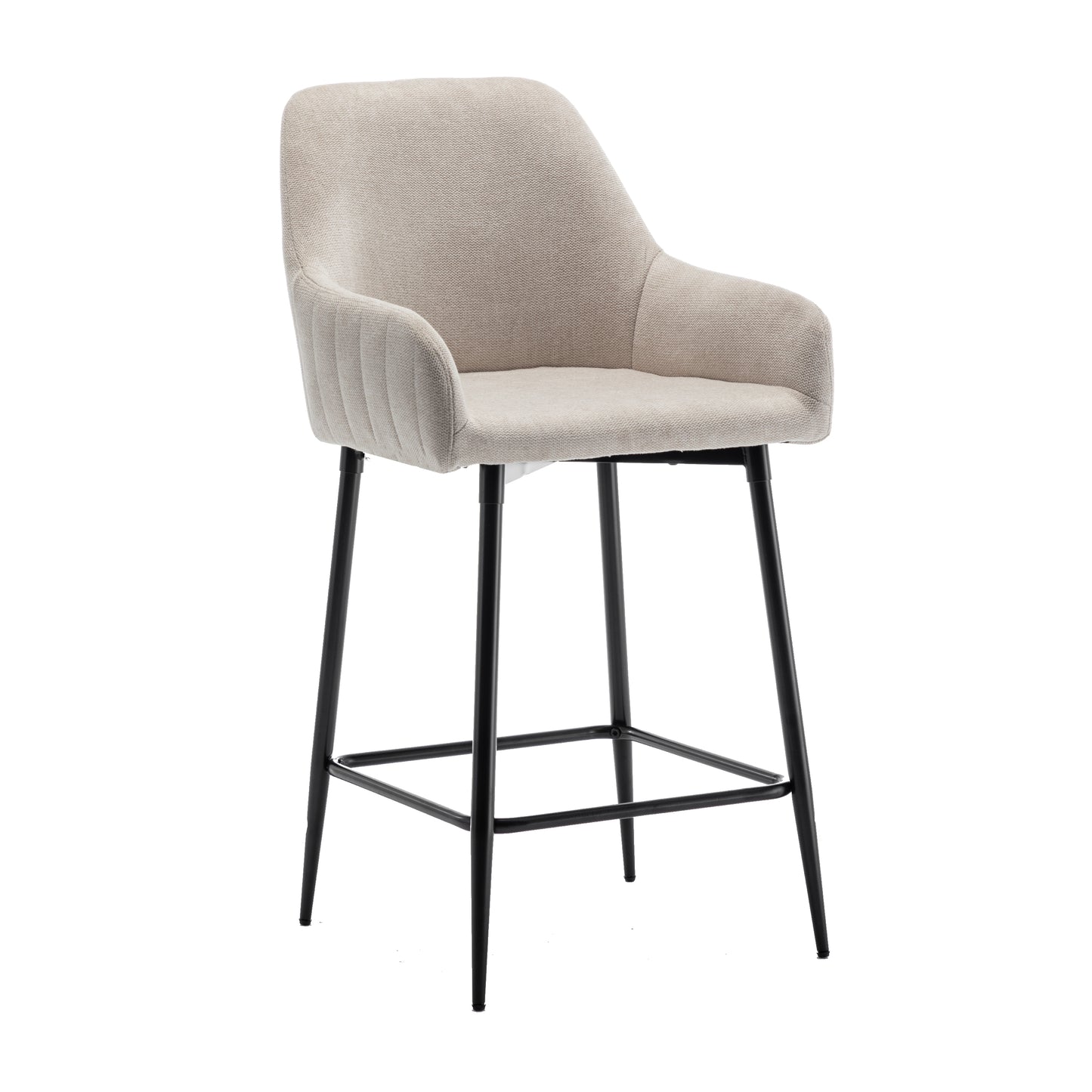 BTExpert Premium upholstered Dining 25" High Back Stool Bar Chairs, Beige fabric Barstools - Set of 2