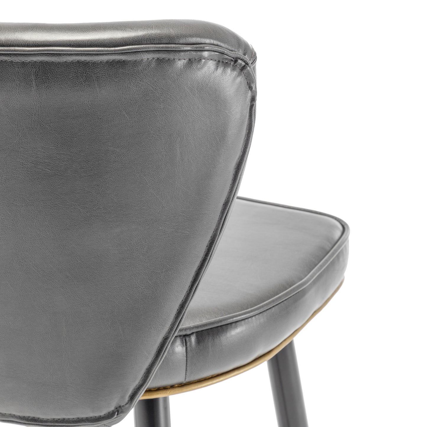 BTExpert 25" High Back Dining Bar Stools, Gray PU Leather Shellback with Gold Trim Feet - Set of 2