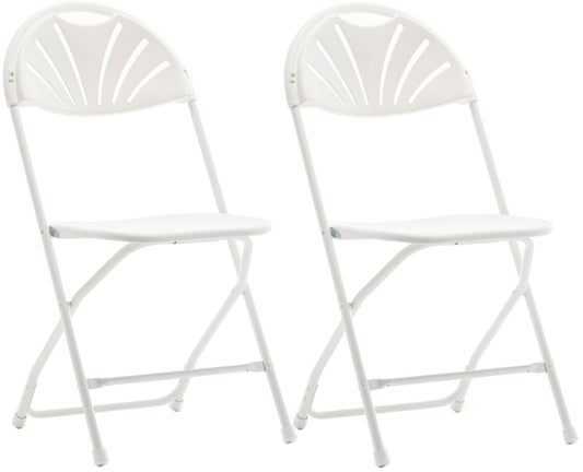 BTExpert White Plastic Folding Chair, Steel Frame, High Capacity, Lightweight, for Event, Wedding, Party - Set of 2