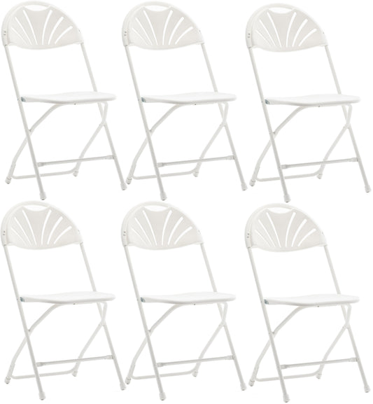 BTExpert White Plastic Folding Chair, Steel Frame, High Capacity, Lightweight, for Event, Wedding, Party - Set of 6