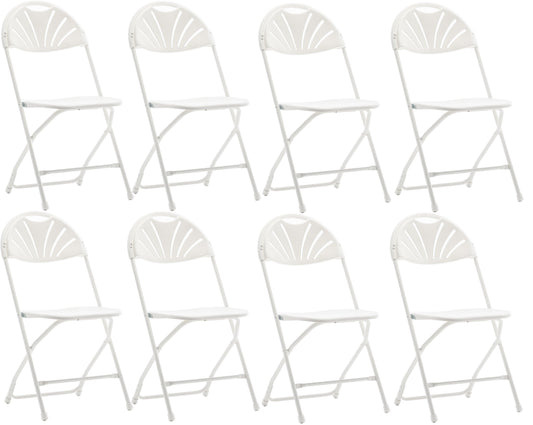 BTExpert White Plastic Folding Chair, Steel Frame, High Capacity, Lightweight, for Event, Wedding, Party - Set of 8