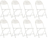 BTExpert White Plastic Folding Chair, Steel Frame, High Capacity, Lightweight, for Event, Wedding, Party - Set of 8