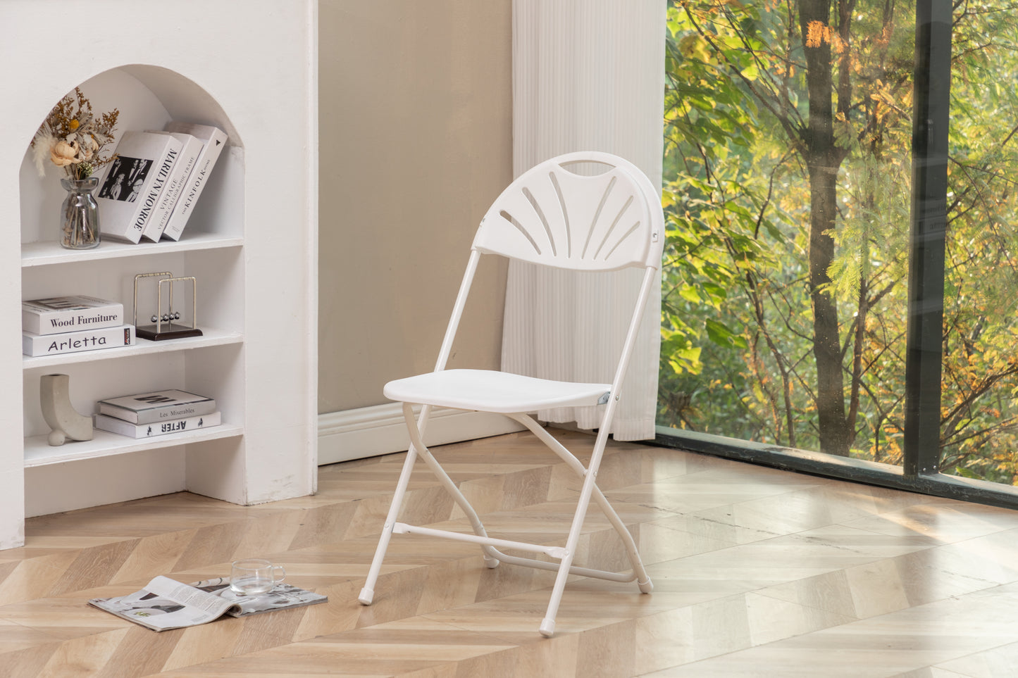 BTExpert White Plastic Folding Chair, Steel Frame, High Capacity, Lightweight, for Event, Wedding, Party - Set of 4