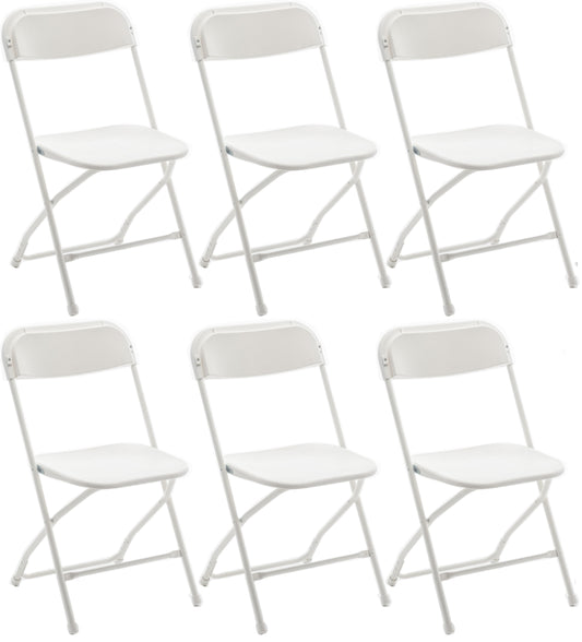 White Plastic Folding Chair, Steel Frame, High Capacity, Lightweight for Office, Wedding, Party, Picnic, Dining, School - Set of 6