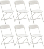 White Plastic Folding Chair, Steel Frame, High Capacity, Lightweight for Office, Wedding, Party, Picnic, Dining, School - Set of 6