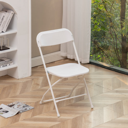 White Plastic Folding Chair, Steel Frame, High Capacity, Lightweight for Office, Wedding, Party, Picnic, Dining, School - Set of 4