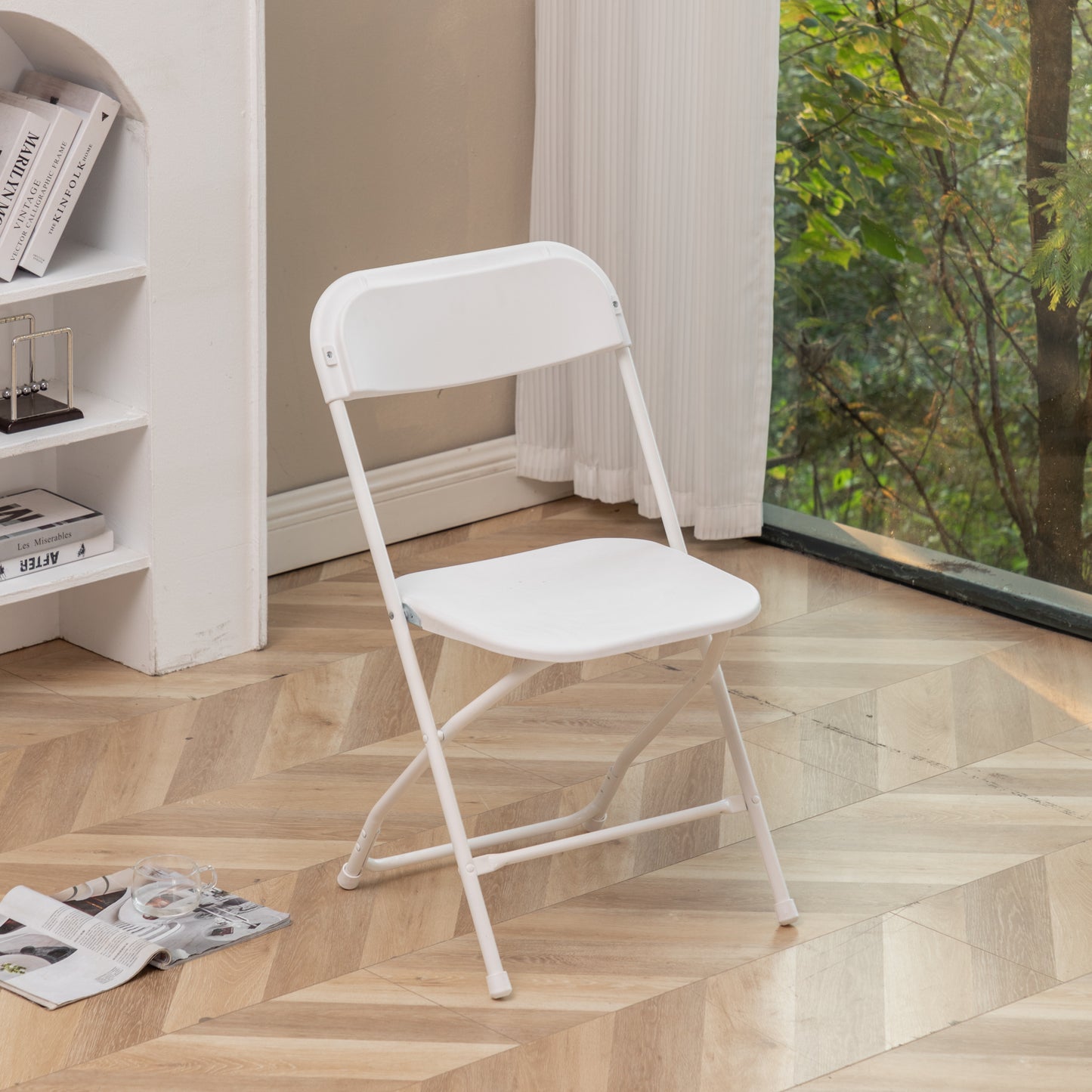 BTExpert White Plastic Folding Chair Steel Frame for Office Wedding Kitchen Dining School - Set of 10