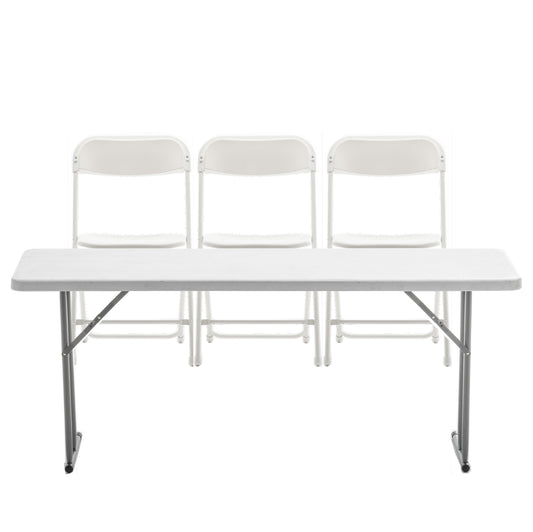 BTExpert 4-Piece Folding Seminar Table Set, 6' x 18" Table & 3 Adult Chairs, Portable