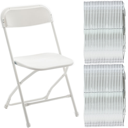 White Plastic Folding Chair, Steel Frame, High Capacity, Lightweight for Office, Wedding, Party, Picnic, Dining, School - Set of 50