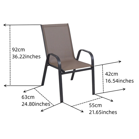 BTExpert Brown Restaurant Flexible Sling Stack Chairs, Metal Frame, Indoor Outdoor Patio - Set of 10