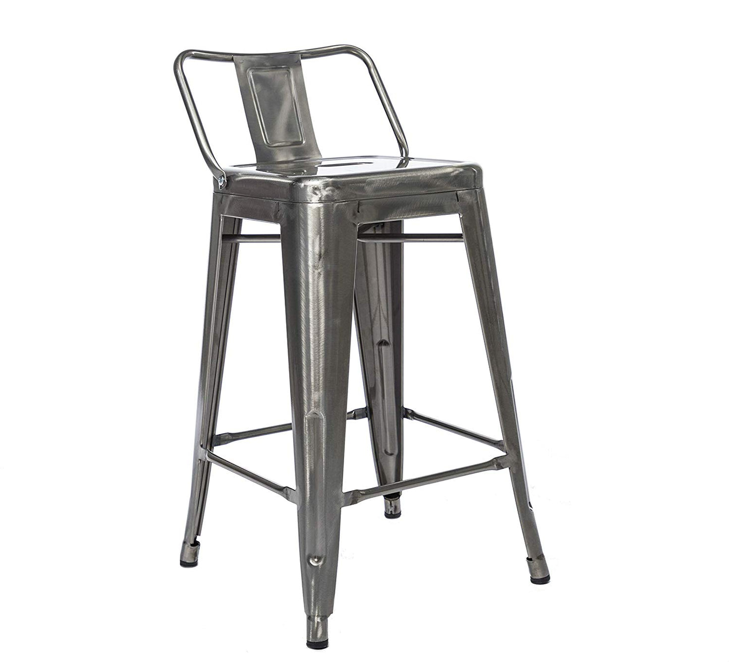 BTExpert Industrial 24" Galvanized Metal Counter Stool, Distressed Low Back, Indoor Outdoor
