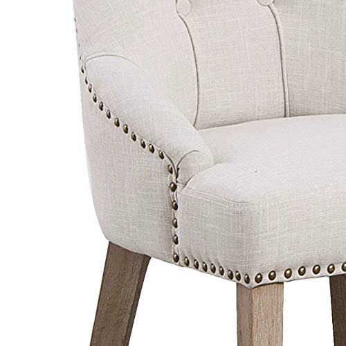 BTExpert High Back Tufted Parsons Dining Room Set of Chairs Nail Trim Linen Beige