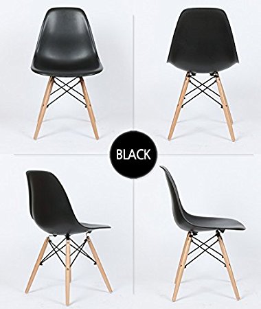 Eiffel Natural Wood Legs Dining Side Chair Black DSW - Set of 4