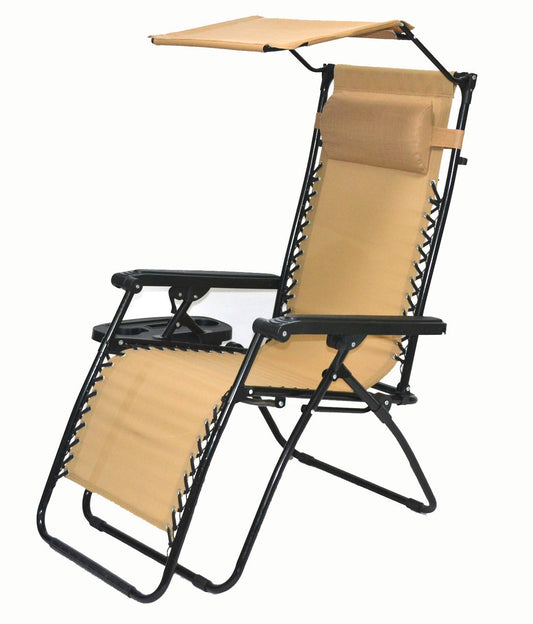 Zero gravity Chair lounge outdoor patio Canopy Sunshade Cup Holder Tan Beige