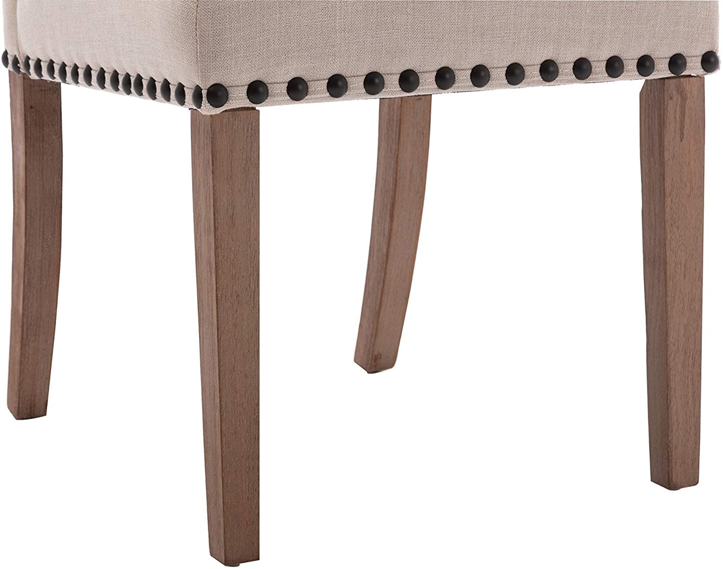 BTExpert Tufted High Back Upholstered Dining Chairs, Solid Wood, Nail Trim, Beige Linen