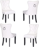 BTExpert High-Back White PU Leather Tufted Dining Chairs, Nailhead Trim, Ring Pull, Solid Wood Legs - Set of 4