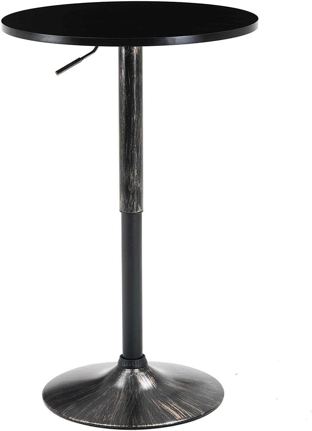 BTExpert Industrial Adjustable 27-36" Metal Bar Table, Swivel Round MDF Wood Top, Antique Golden Black Base