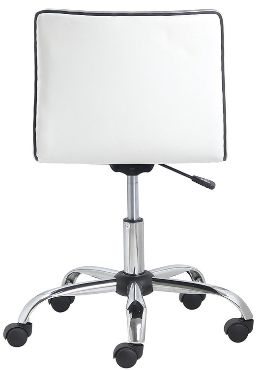 BTEXPERT Swivel Mid Back Armless Ribbed Task Leather Chair, White upholstery and Chrome