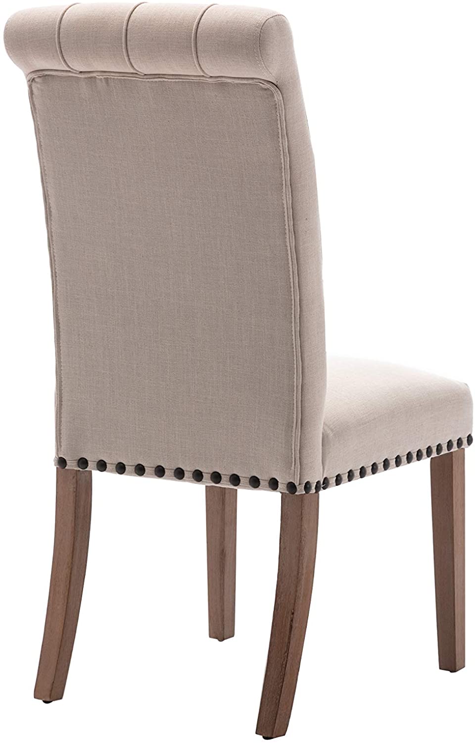 BTExpert Tufted High Back Upholstered Dining Chairs, Solid Wood, Nail Trim, Beige Linen