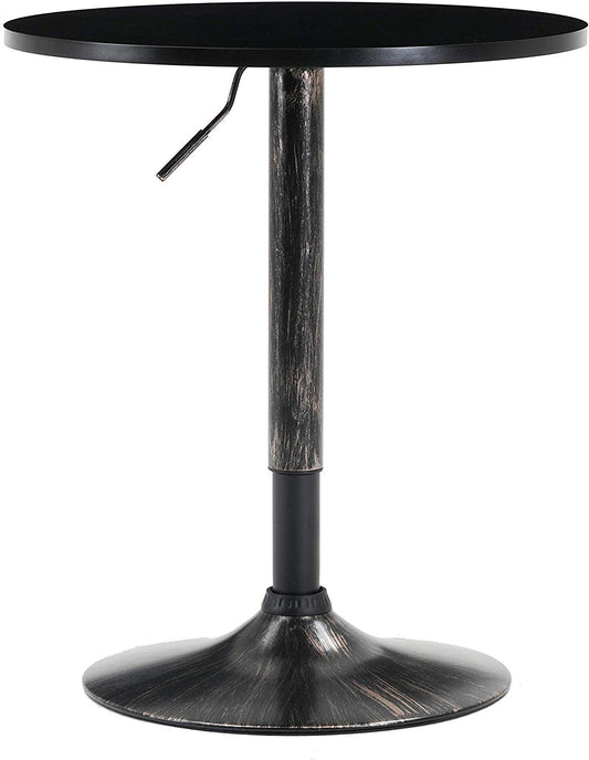 BTExpert Industrial Adjustable 27-36" Metal Bar Table, Swivel Round MDF Wood Top, Antique Golden Black Base