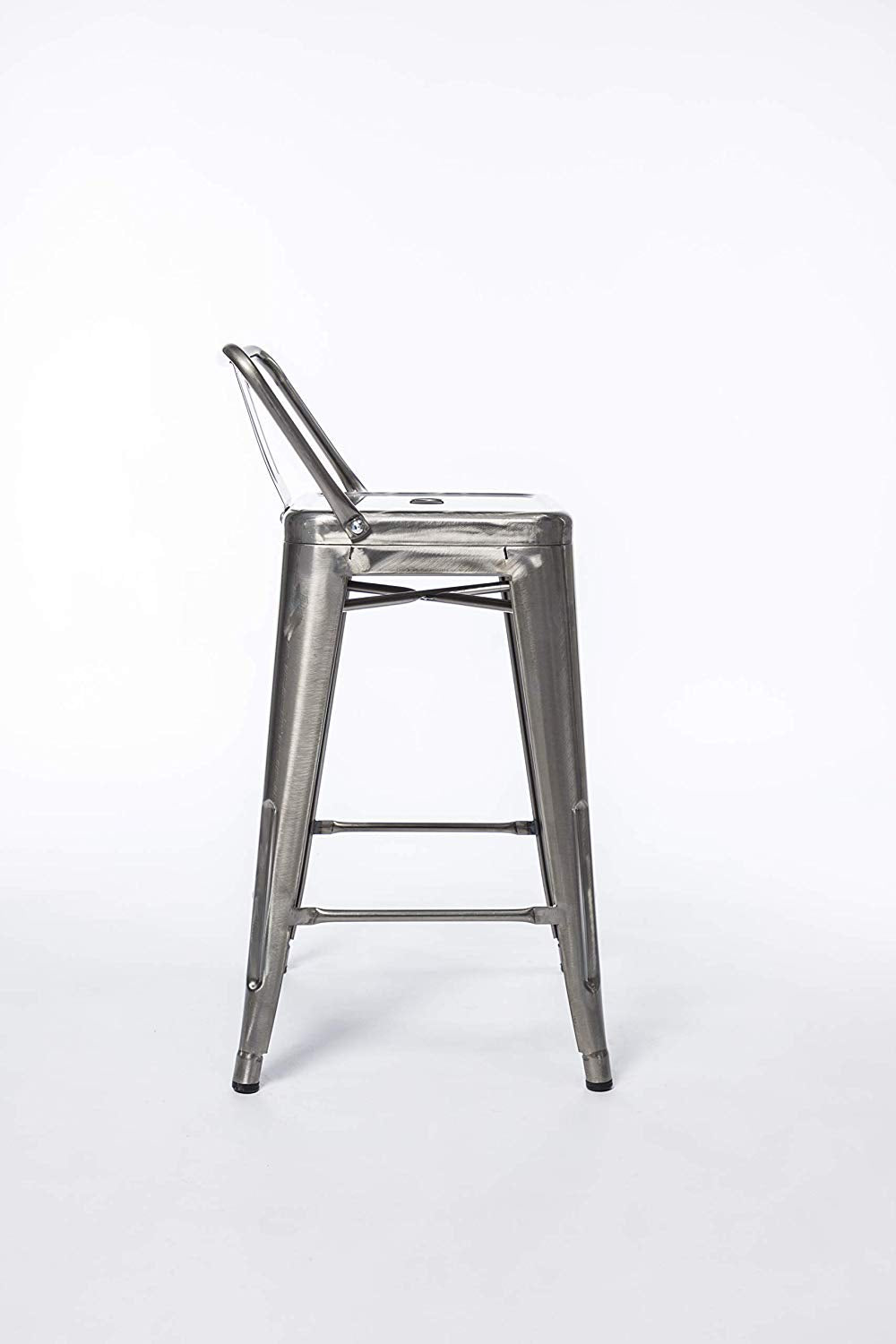 BTExpert Industrial 24" Galvanized Metal Counter Stool, Distressed Low Back, Indoor Outdoor