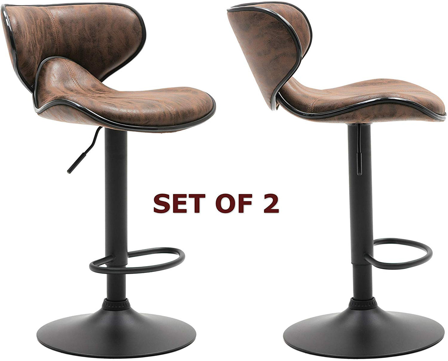 BTExpert 2 Adjustable Metal Upholstered Swivel Vintage Brown Bar Counter Stools