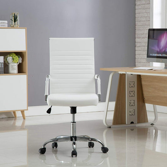 BTExpert Ergonomic High Back PU Leather Swivel Manager Chair, White