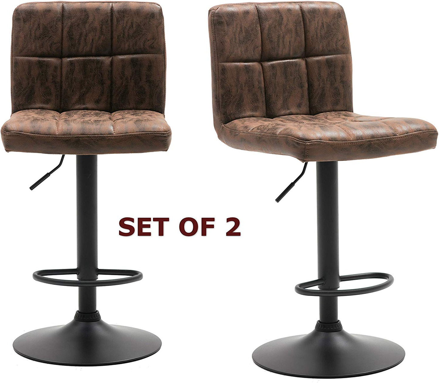 BTExpert Adjustable Industrial Metal Swivel Vintage Brown Rustic Dining Barstool Chair - Set of 2