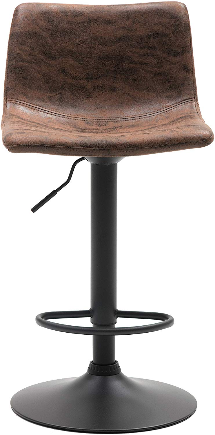 BTExpert Adjustable Metal Upholstered Swivel Vintage Brown Bar Counter Stool Back - Set of 2