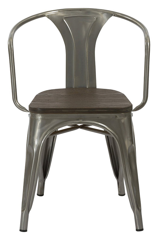 Industrial Gunmetal Rustic Distressed Restaurant Dining Arm Chairs - Set of 2