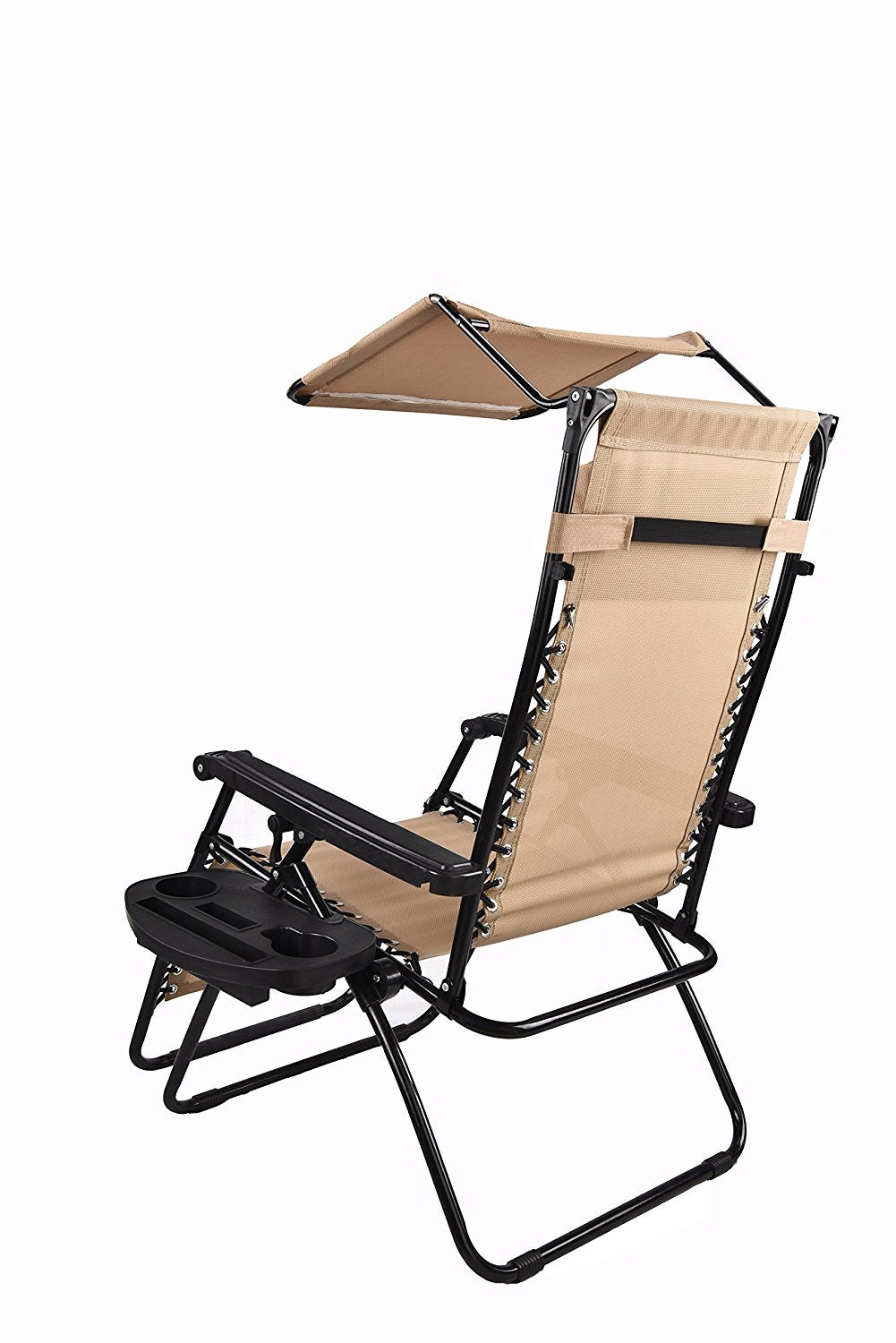 Outdoor Zero Gravity Chair with Canopy, Utility Tray & Cup Holder, Tan Beige, 2 - Pack