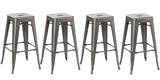 Steel Stackable Industrial Distressed Gunmetal Steel BarStool - Set of 2