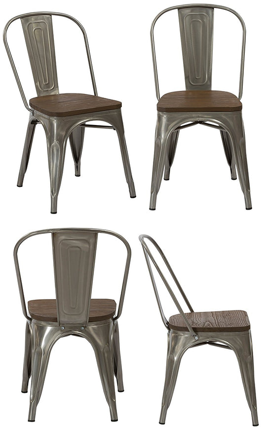 Industrial Wood Antique Gunmetal Rustic Distress Dining Chairs - Set of 4