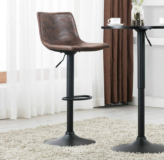 BTExpert Adjustable Metal Upholstered Swivel Vintage Brown Bar Counter Stool Back - Set of 2