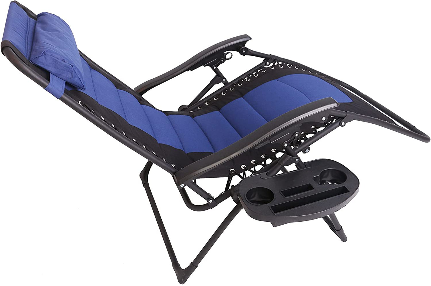 BTEXPERT Oversized Padded Zero Gravity Chair Folding Recliner Case Lounge Outdoor Pool Patio Blue Yard Garden Utility Tray Cup Holder