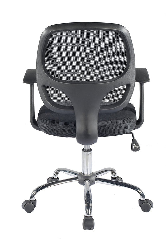 Ergonomic Mid back Office Chair Chrome base, Lumbar Arm Black padded Mesh Chair