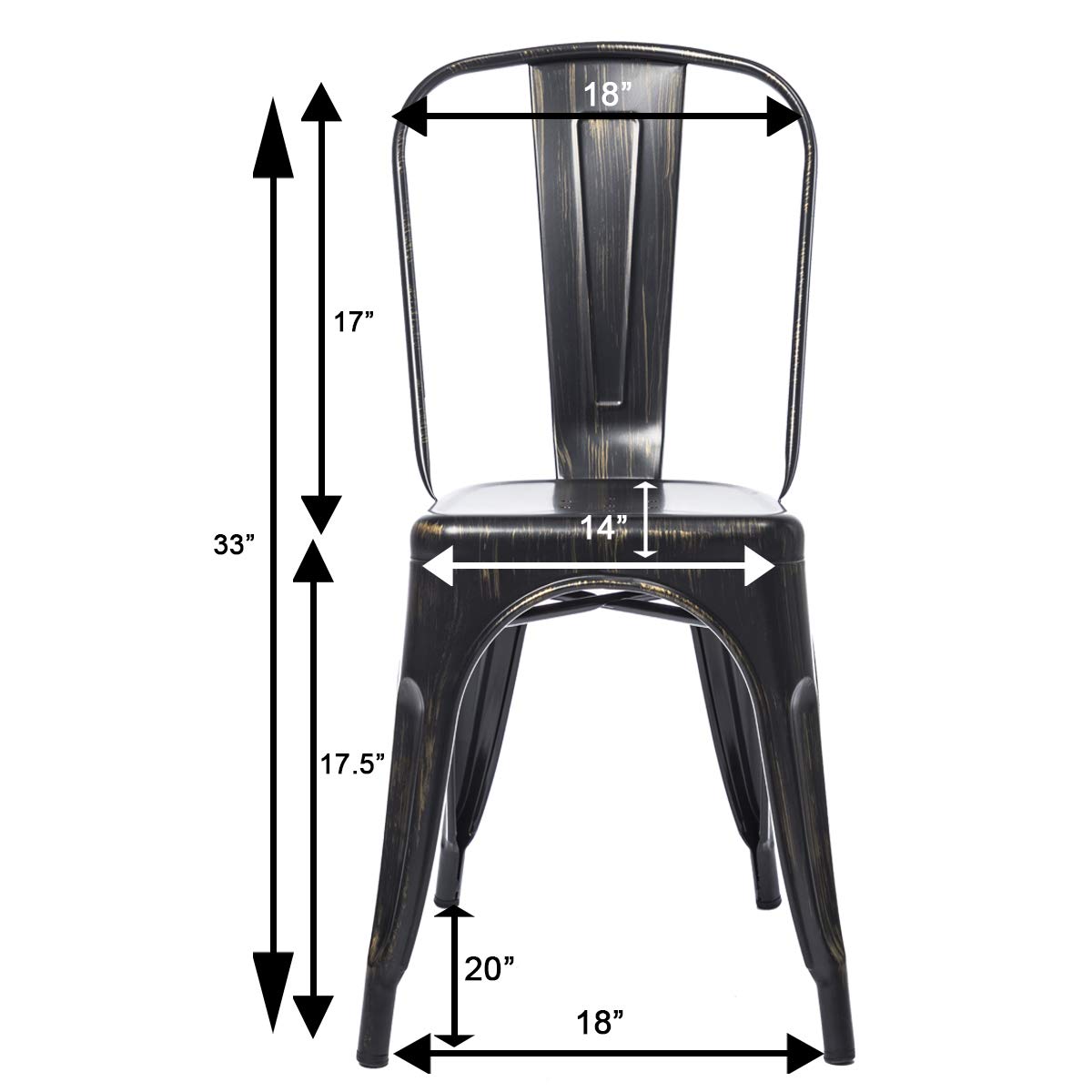 BTExpert Golden Black Distressed Metal Stackable Bistro Dining Chairs - Set of 4