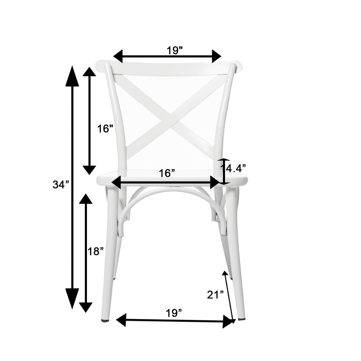 BTExpert White Cross Back Metal Industrial Modern Vintage Farmhouse Dining Chair - Set of 2