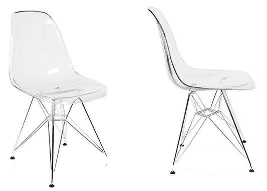 Eiffel Clear Transparent Acrylic Lounge Side Chair Metal Leg - Set of 2