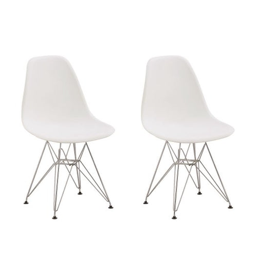 Eiffel Chromed Wire Dowell Legs Dining Side Chair White DSR - Set of 2